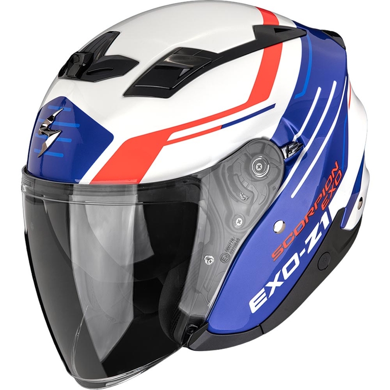 Kask motocyklowy otwarty Scorpion EXO-Z1 Prymus biało-niebiesko-czerwony