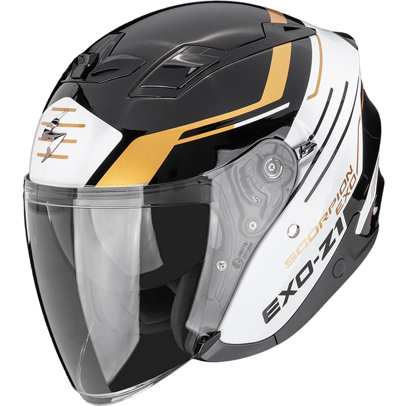 Kask motocyklowy otwarty Scorpion EXO-Z1 Prymus czarno-biało-złoty