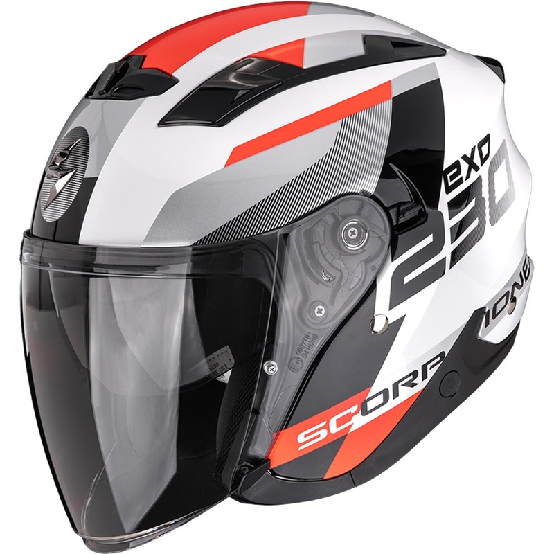 Kask motocyklowy otwarty Scorpion EXO-230 Comics biało-czerwony