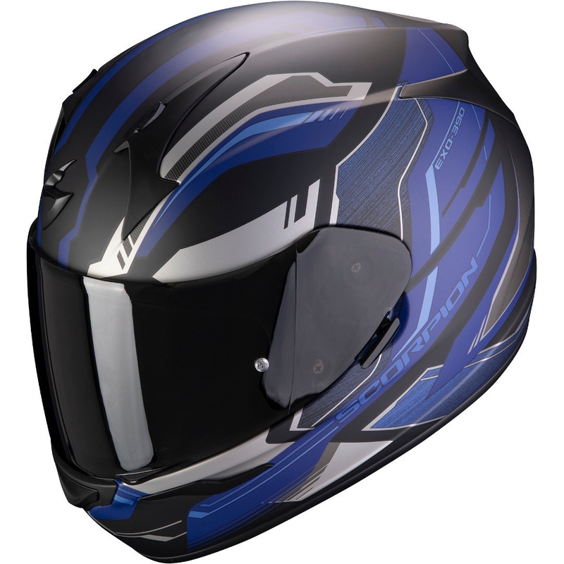 Integralny kask motocyklowy Scorpion EXO-390 Boost czarno-srebrno-niebieski wyprzedaż