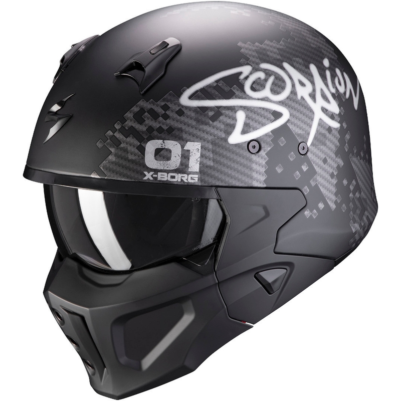Otwarty hełm z maską Scorpion COVERT-X Xborg czarno-srebrny