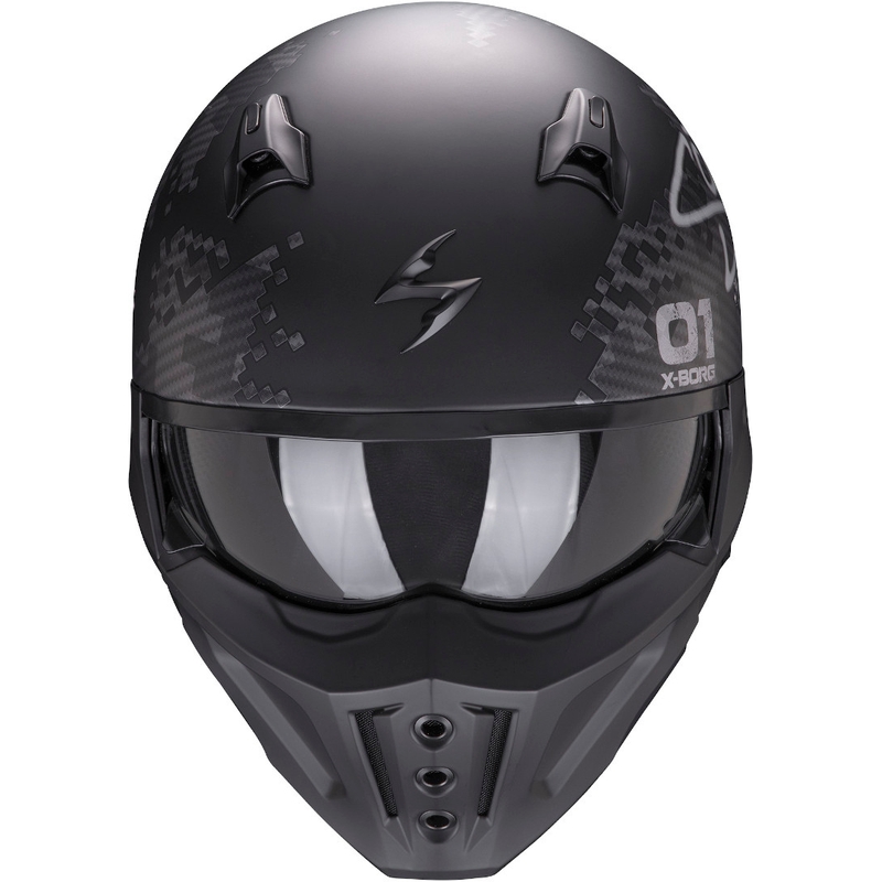 Otwarty hełm z maską Scorpion COVERT-X Xborg czarno-srebrny