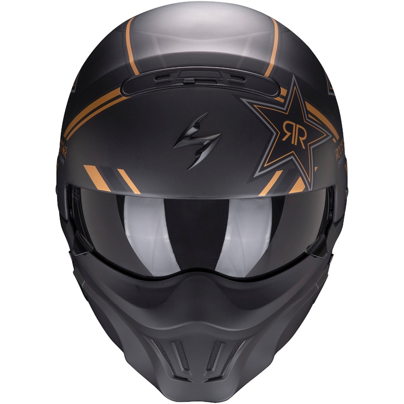 Otwarty hełm z maską Scorpion EXO-COMBAT EVO Rockstar czarno-złoty