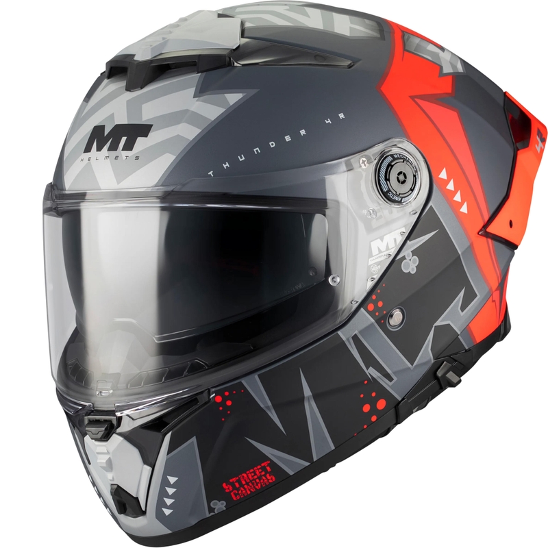 Kask motocyklowy integralny MT Thunder 4 R SV Canvas C5 czarno-szaro-czerwony