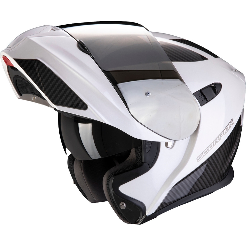 Szczękowy kask motocyklowy Scorpion EXO-920 Flux biało-srebrny
