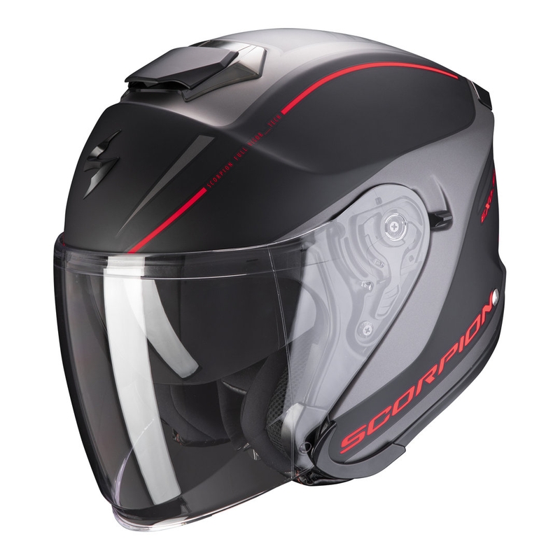 Otwarty kask motocyklowy Scorpion EXO-S1 Shadow czarno-czerwony wyprzedaż