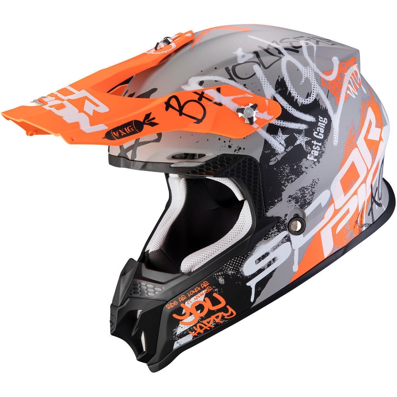 Motocrossowy kask Scorpion VX-16 Air Oratio szaro-pomarańczowy