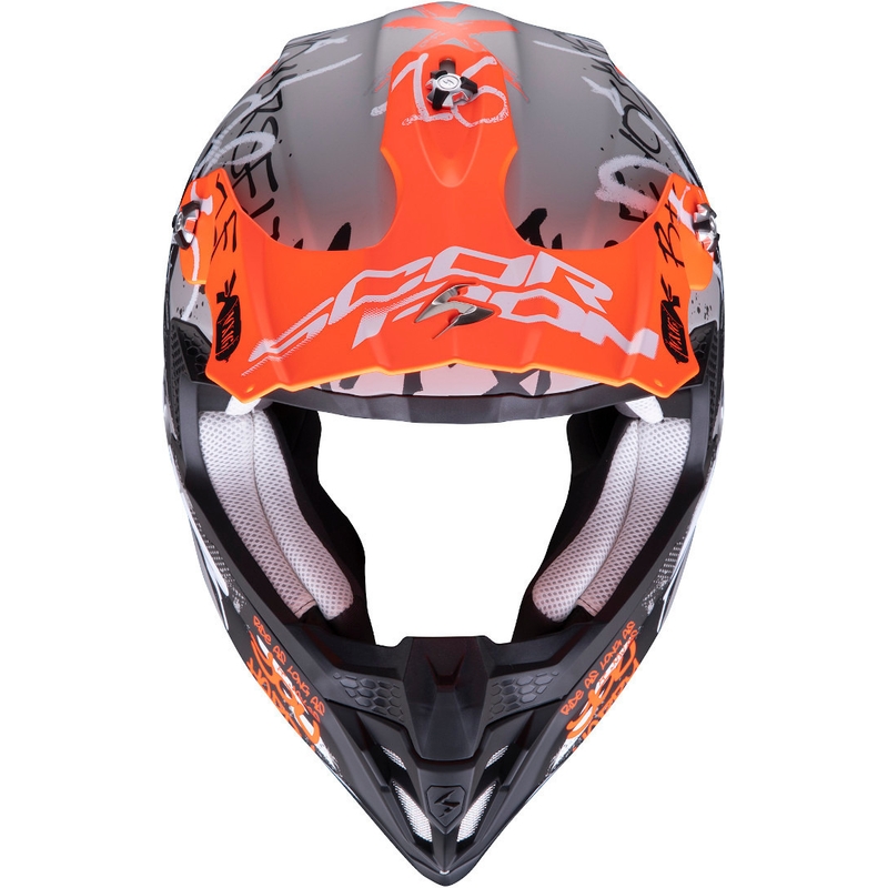 Motocrossowy kask Scorpion VX-16 Air Oratio szaro-pomarańczowy