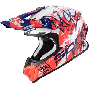 Motocrossowy kask Scorpion VX-16 Air Oratio biało-niebiesko-czerwony