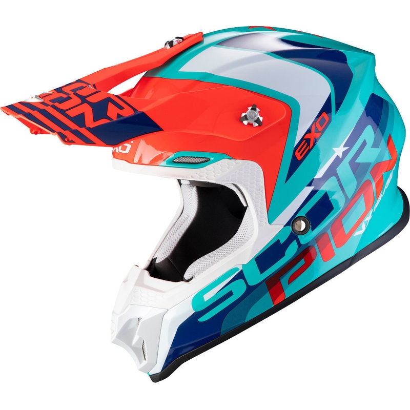 Motocrossowy kask Scorpion VX-16 Air Nation zielono-niebiesko-czerwony wyprzedaż
