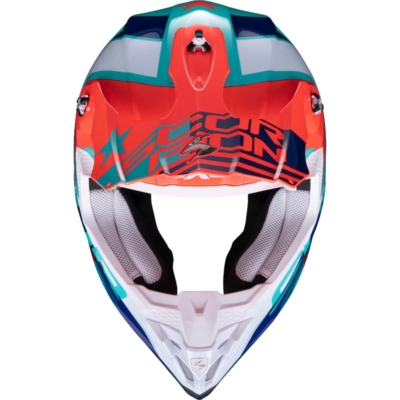 Motocrossowy kask Scorpion VX-16 Air Nation zielono-niebiesko-czerwony wyprzedaż