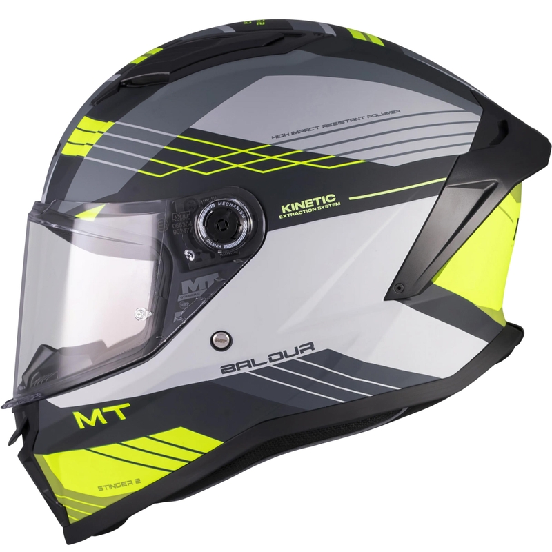 Kask motocyklowy integralny MT Stinger 2 Baldur C3 czarno-szaro-fluo-żółty
