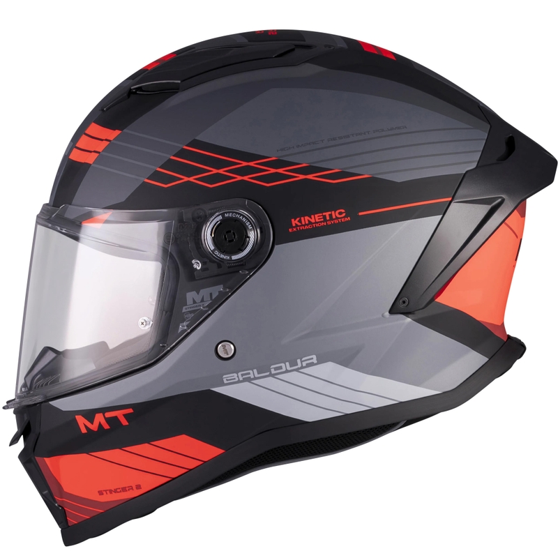 Kask motocyklowy integralny MT Stinger 2 Baldur C15 matowy czarno-szaro-czerwony