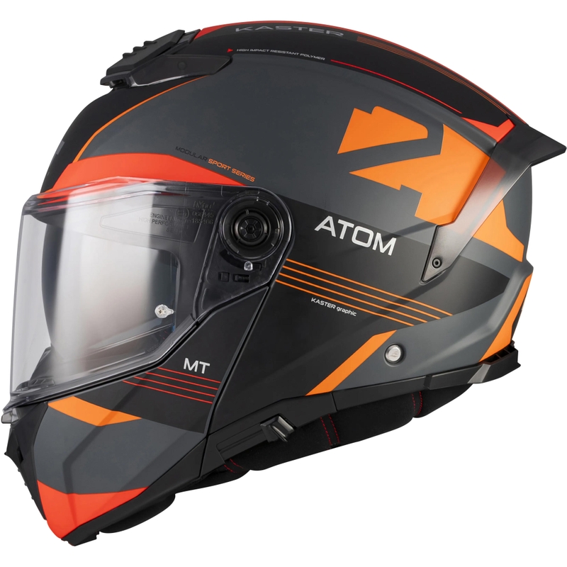 Kask motocyklowy typu flip-up MT Atom 2 SV Kaster C14 matowy czarno-szaro-pomarańczowy