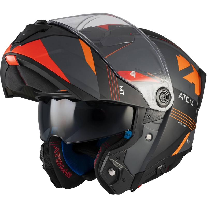 Kask motocyklowy typu flip-up MT Atom 2 SV Kaster C14 matowy czarno-szaro-pomarańczowy