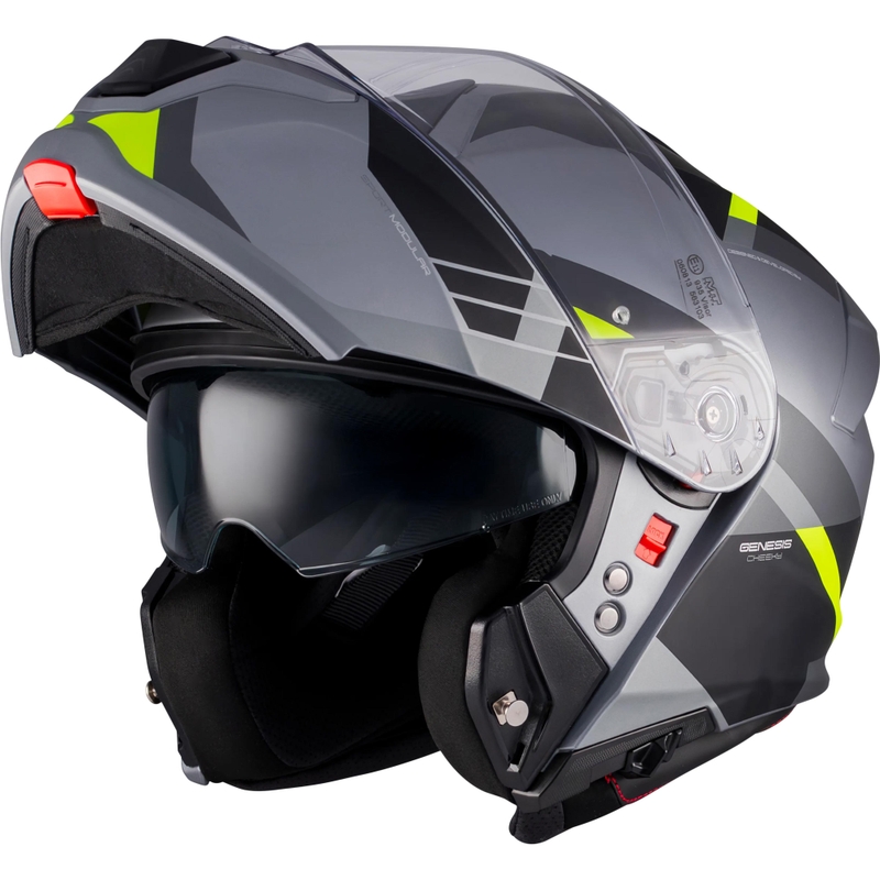 Kask motocyklowy typu flip-up MT Genesis R SV Cheeky C3 czarno-szaro-fluo-żółty