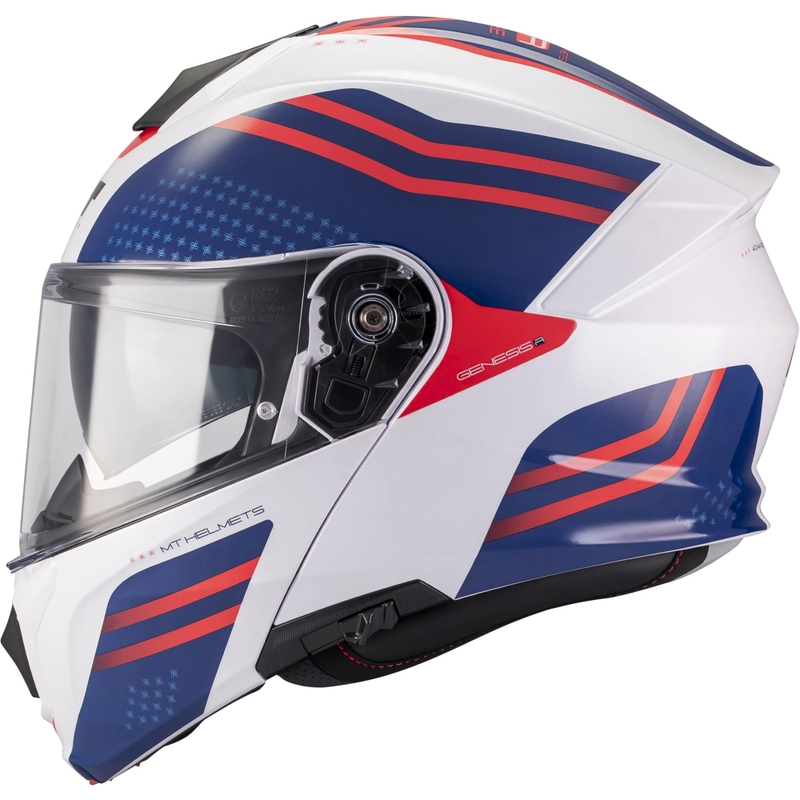 Kask motocyklowy typu flip-up MT Genesis R SV Vibe A7 biało-niebiesko-czerwony