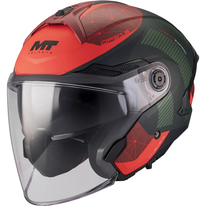 Kask motocyklowy otwarty MT Cosmo SV Zafiro C16 matowy czerwono-zielony