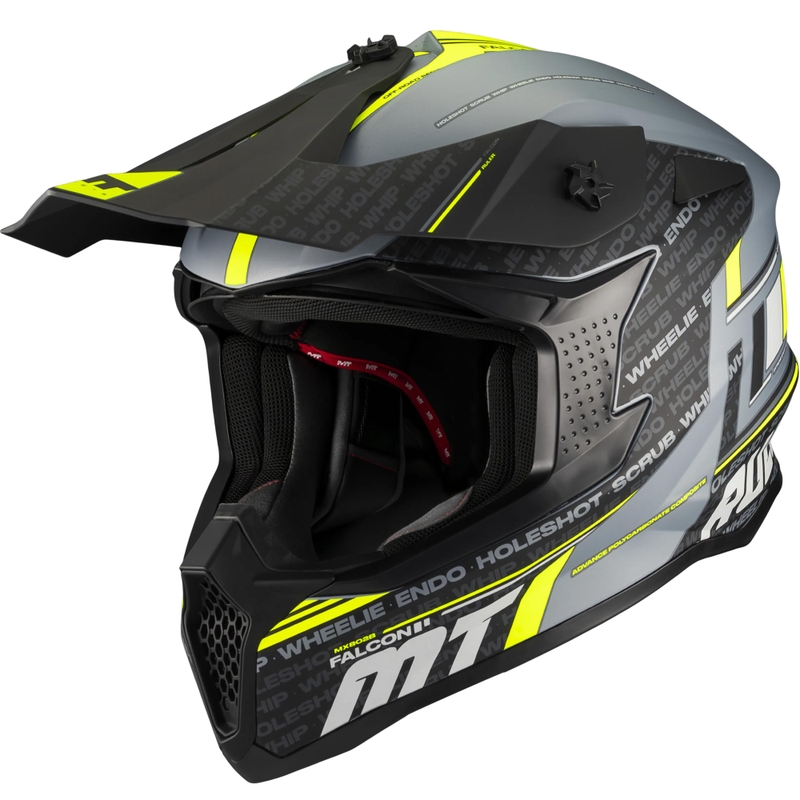 Kask motocrossowy MT Falcon S Ruler C2 matowy czarno-szary-fluo żółty