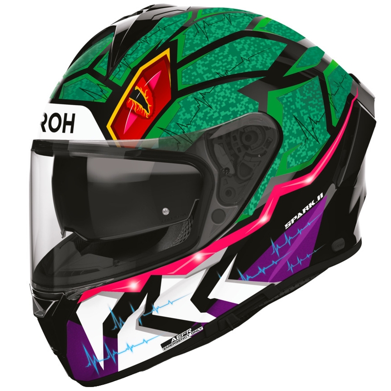 Kask motocyklowy integralny Airoh Spark 2 Rex czarno-zielono-fioletowy