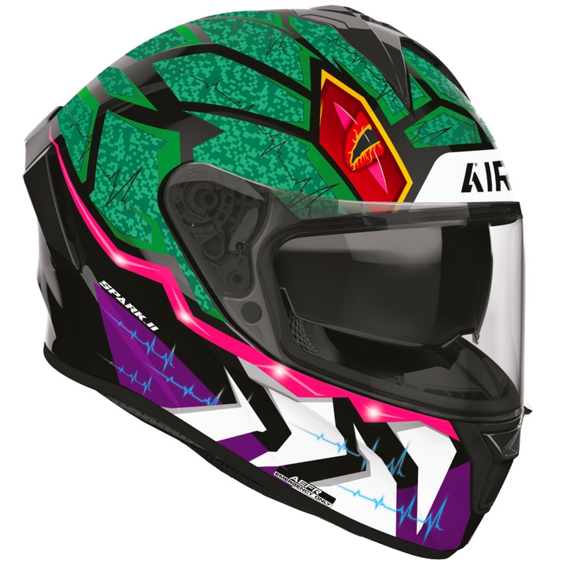 Kask motocyklowy integralny Airoh Spark 2 Rex czarno-zielono-fioletowy