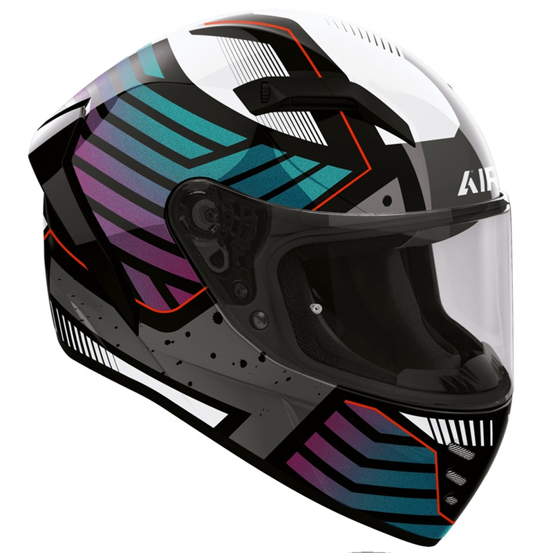 Kask motocyklowy integralny Airoh Connor Flex w kolorze biało-szaro-niebiesko-fioletowym