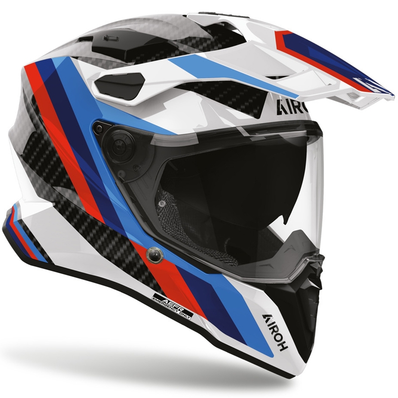 Kask motocyklowy enduro Airoh Commander 2 Carbon Rank czarno-biało-niebieski