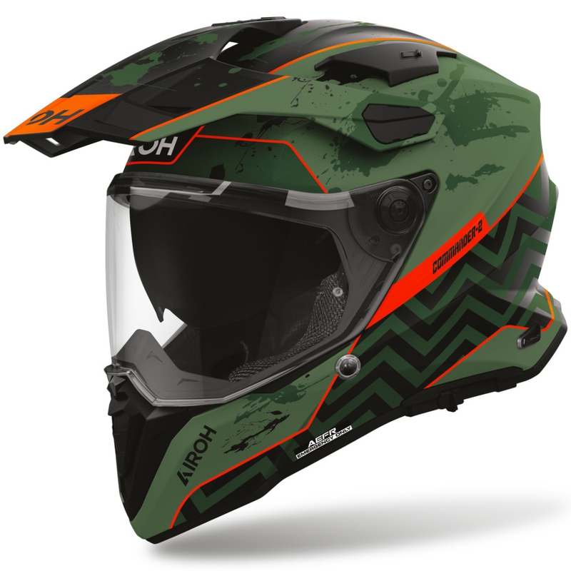 Kask motocyklowy enduro Airoh Commander 2 Plug matowy czarno-zielono-czerwony