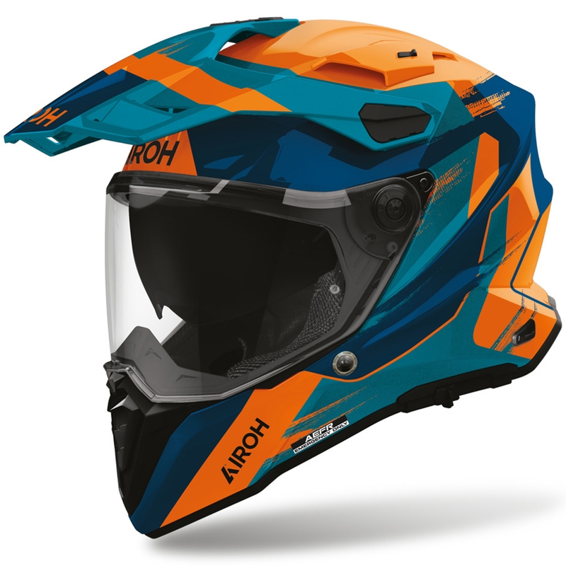 Kask motocyklowy enduro Airoh Commander 2 Razor niebiesko-pomarańczowy