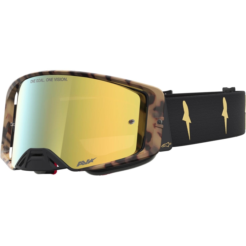 Gogle motocrossowe Alpinestars Supertech limitowana edycja Zona czarno-brązowe z lustrzanym złotym pleksiglasem