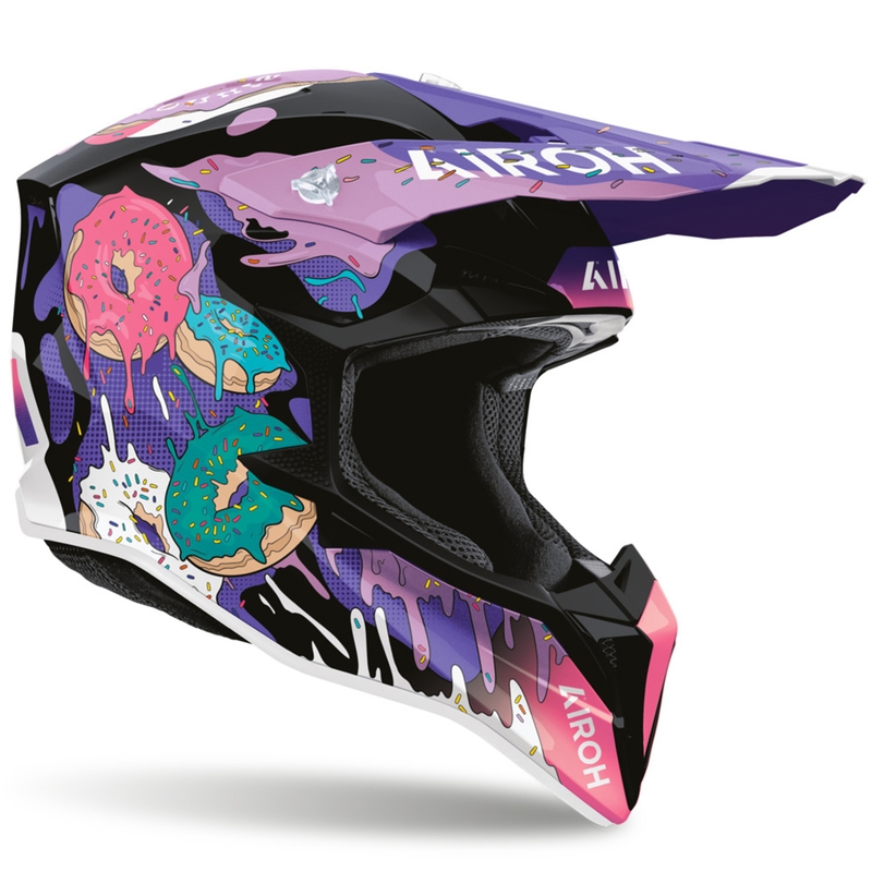 Kask motocrossowy Airoh Wraaap Donuts różowo-fioletowo-czarny