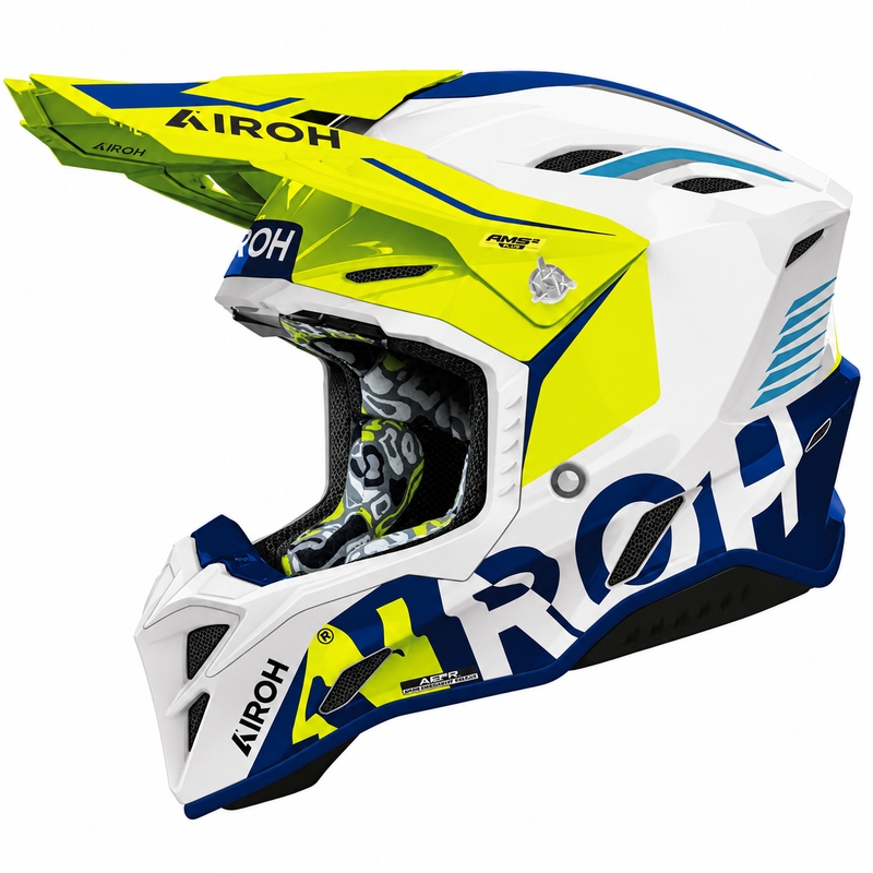 Kask motocrossowy Airoh Aviator Factory Blame w kolorze niebiesko-żółtym