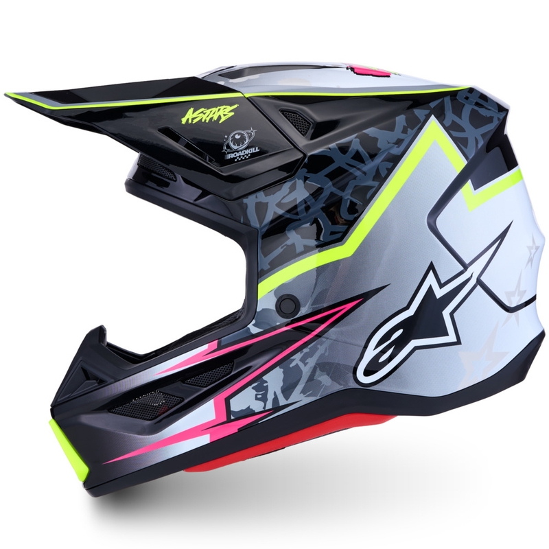 Kask motocyklowy motocrossowy Alpinestars Supertech S-M7 Blaster w kolorze szaro-fluo-żółtym