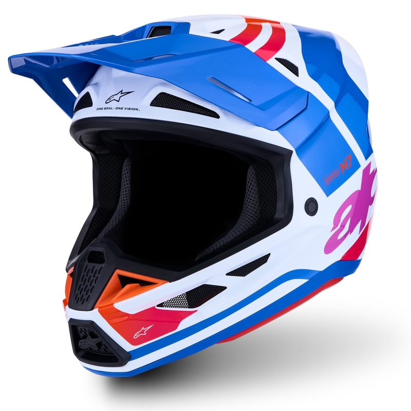 Kask motocrossowy Alpinestars Supertech S-M7 Core biało-niebiesko-pomarańczowy