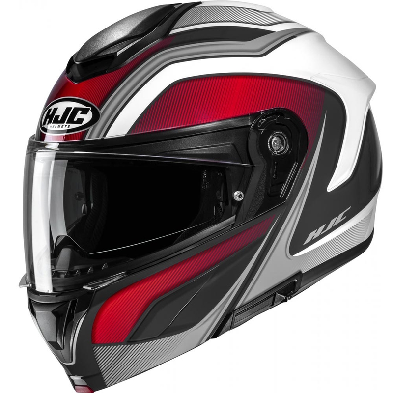 Kask motocyklowy typu flip-up HJC C92 Sirius MC1 czarno-biało-srebrno-czerwony