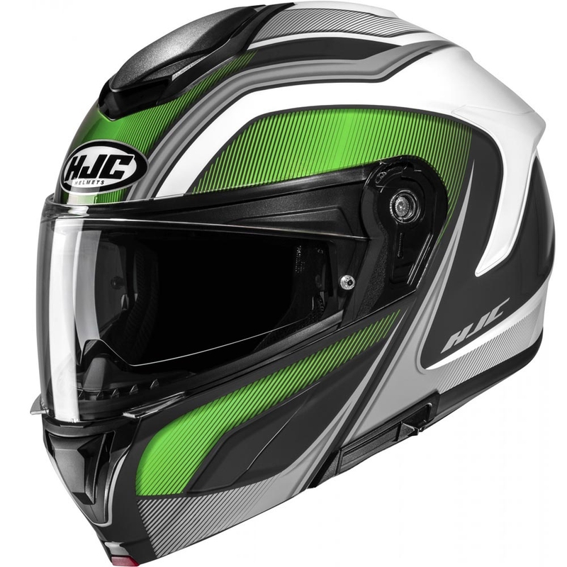 Kask motocyklowy typu flip-up HJC C92 Sirius MC4 czarno-biało-srebrno-zielony
