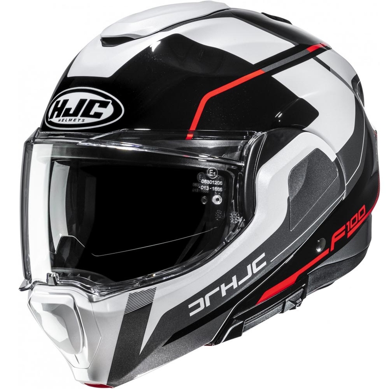 Kask motocyklowy typu flip-up HJC F100 Astra MC1 czarno-biało-czerwono-szary