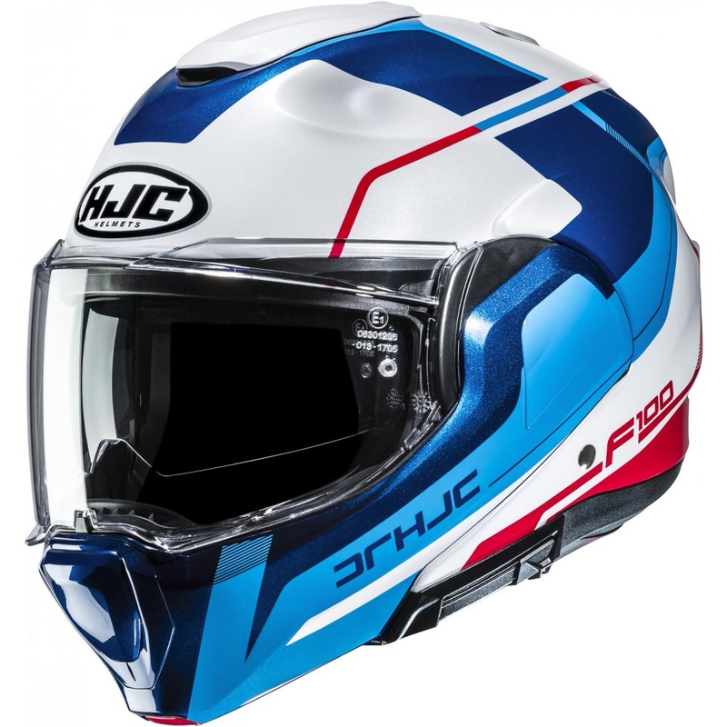 Kask motocyklowy typu flip-up HJC F100 Astra MC21 biało-niebiesko-czerwony