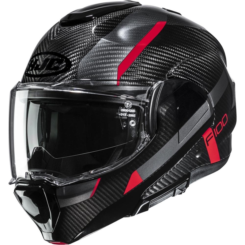 Kask motocyklowy HJC F100 Carbon Askan MC1 z klapką czarno-czerwony