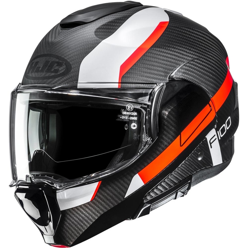 Kask motocyklowy typu flip-up HJC F100 Carbon Askan MC6HSF czarno-pomarańczowo-biało-czerwony