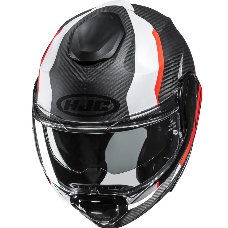 Kask motocyklowy typu flip-up HJC F100 Carbon Askan MC6HSF czarno-pomarańczowo-biało-czerwony