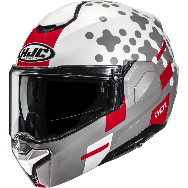 Kask motocyklowy typu flip-up HJC i101 Astel MC1 biało-szaro-czerwony