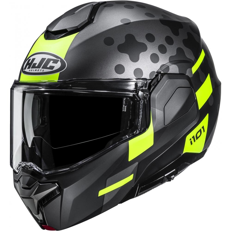 Kask motocyklowy typu flip-up HJC i101 Astel MC3HSF czarno-szaro-fluo-żółty
