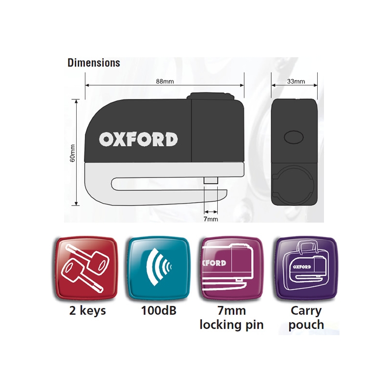 Moto Zamek z alarmem na tarcze Oxford Screamer