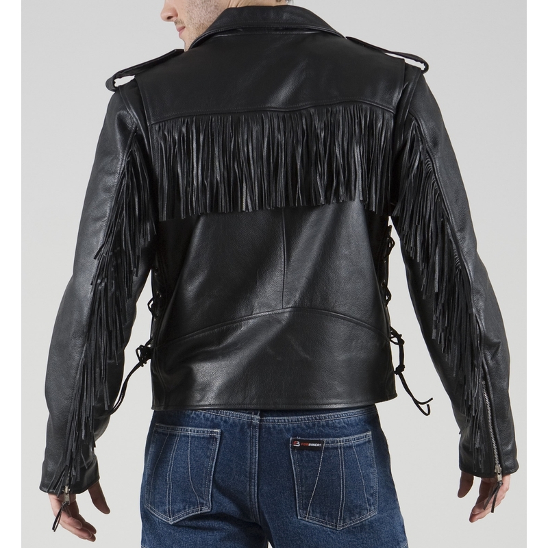 Skórzaną kurtkę moto ForBikers Colorado z frędzlami, rozmiar 4XL