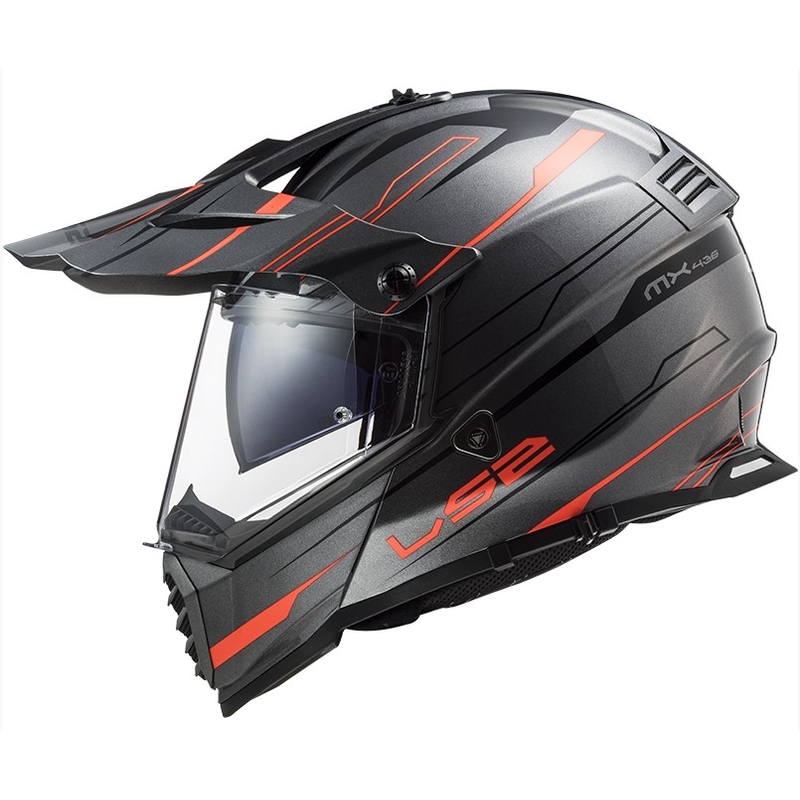 Enduro kask LS2 MX436 Pioneer EVO Knight tytanowo-pomarańczowy