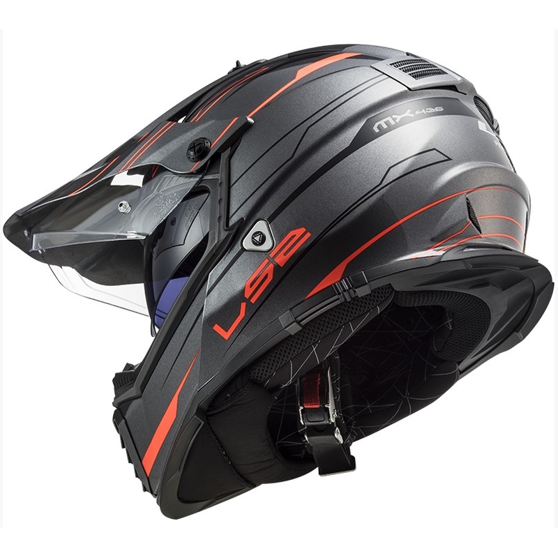 Enduro kask LS2 MX436 Pioneer EVO Knight tytanowo-pomarańczowy