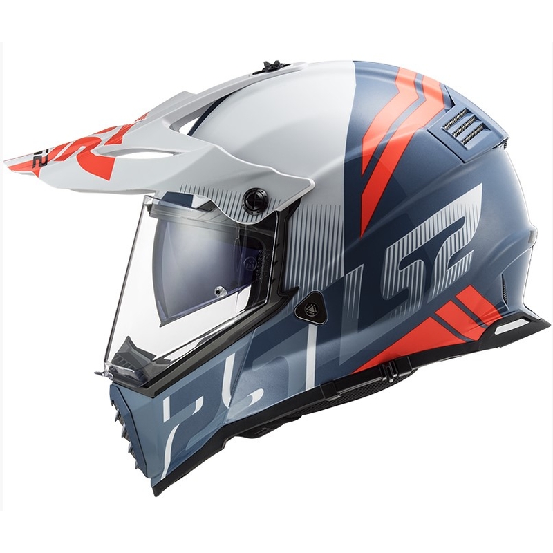 Enduro kask LS2 MX436 Pioneer EVO Evolve biało-niebiesko-pomarańczowy