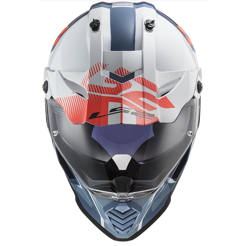 Enduro kask LS2 MX436 Pioneer EVO Evolve biało-niebiesko-pomarańczowy