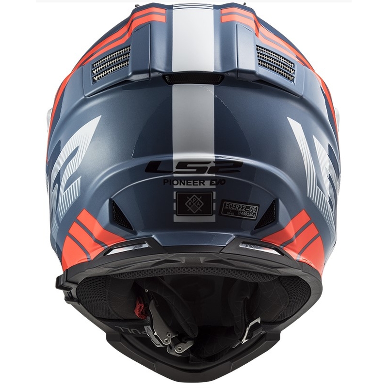 Enduro kask LS2 MX436 Pioneer EVO Evolve biało-niebiesko-pomarańczowy